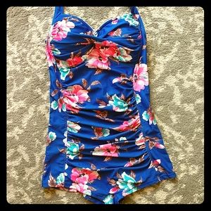 Blue Floral One Piece Swimsuit